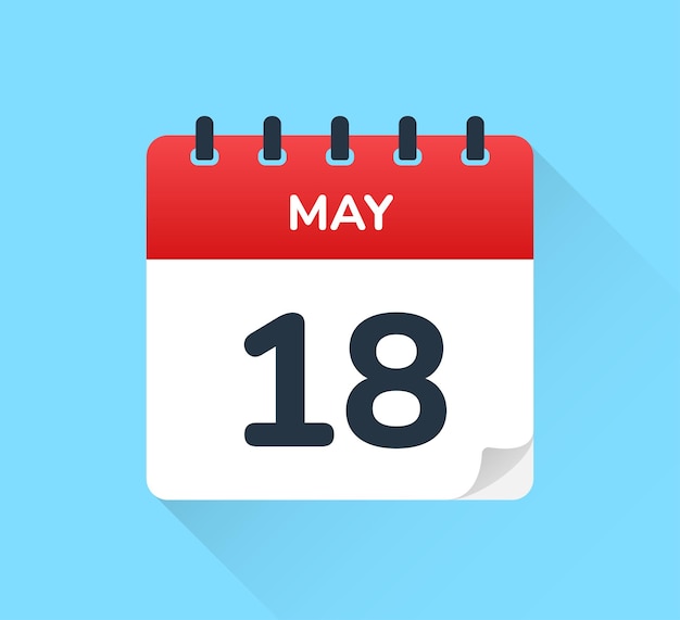 18 de mayo fecha en el calendario vectorial de diseño plano