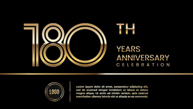 180 Aniversario Diseño de plantilla de aniversario de oro Plantilla de vector de logotipo de arte de línea de número dorado