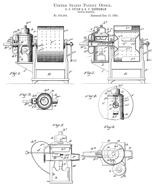 1895 Patente de tostador de café vintage