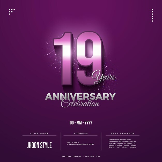 19 aniversario sobre un hermoso fondo morado