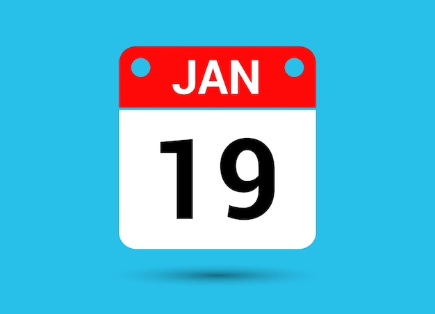 Vector 19 de enero fecha del calendario icono plano día 19 ilustración vectorial