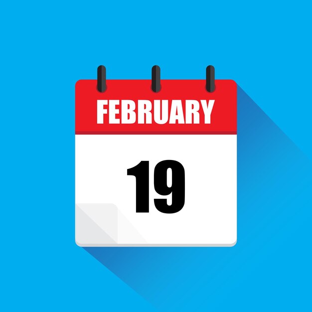 19 de febrero calendario 19 de febrero fecha icono vectorial fondo azul