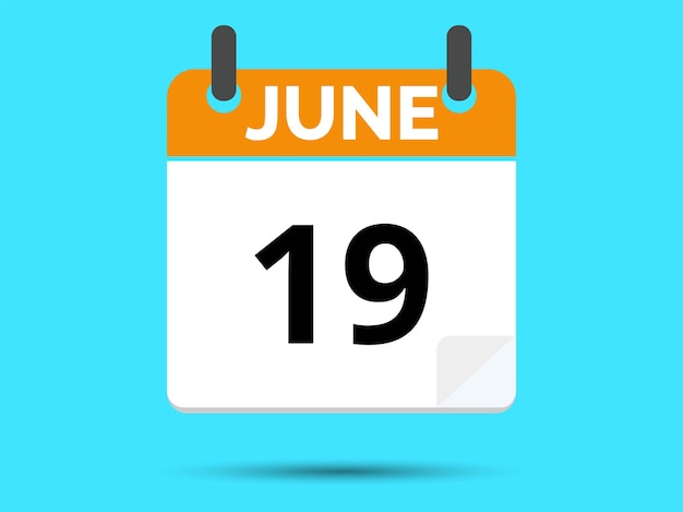 19 de junio Calendario de icono plano aislado en fondo azul Ilustración vectorial