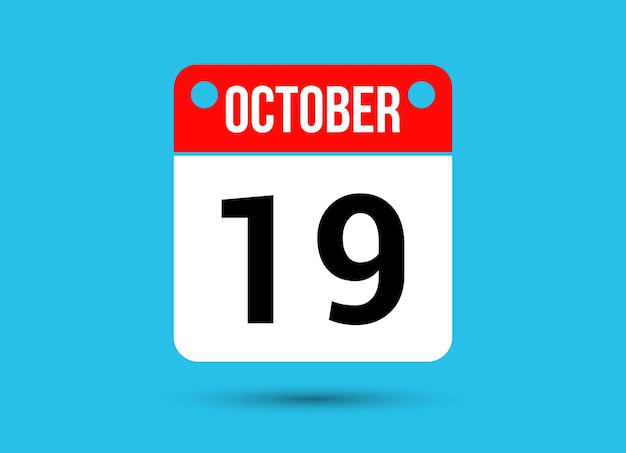 19 de octubre Fecha del calendario Icono plano Día 19 Ilustración vectorial