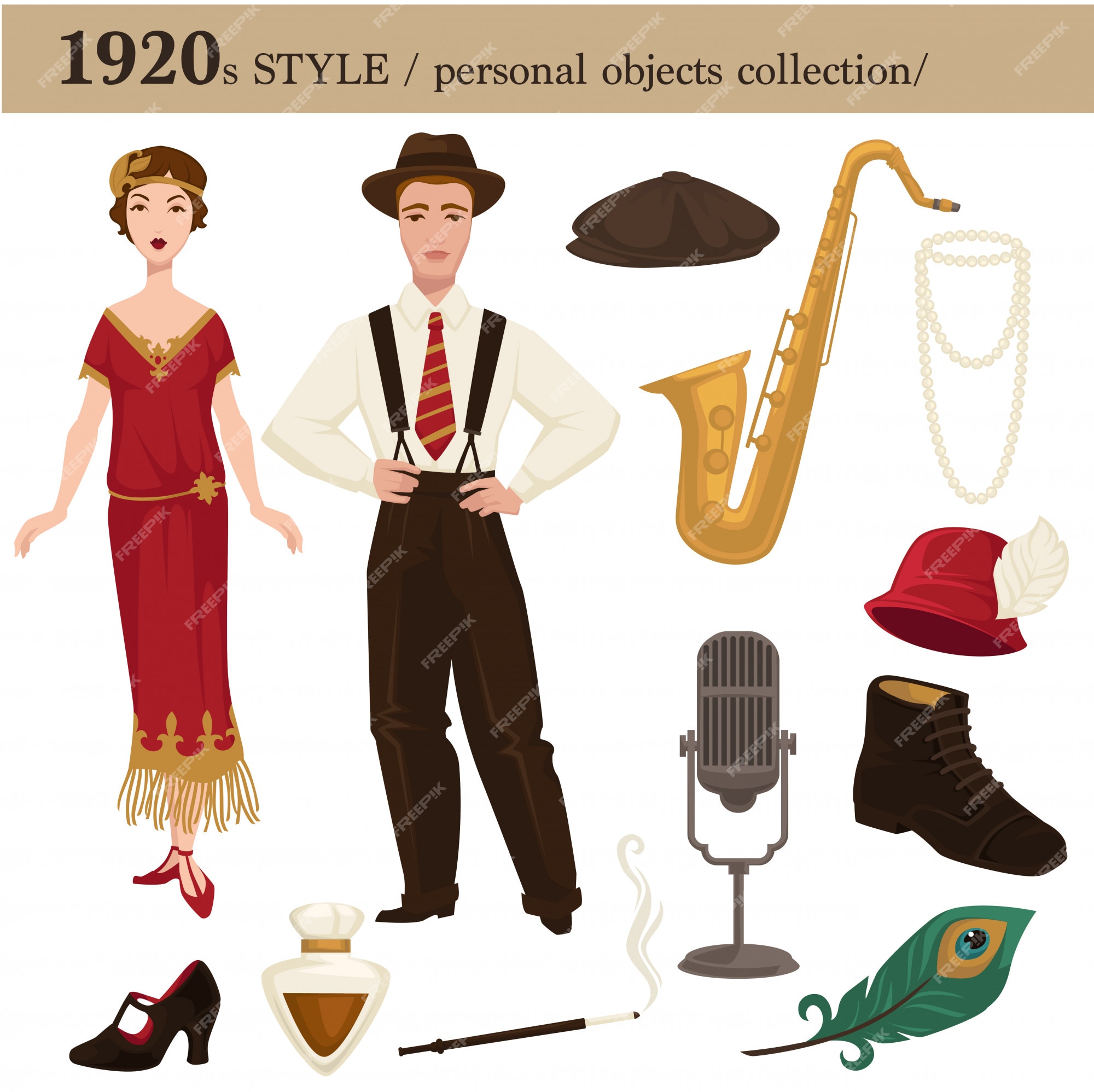 1920 de moda y objetos personales | Vector Premium