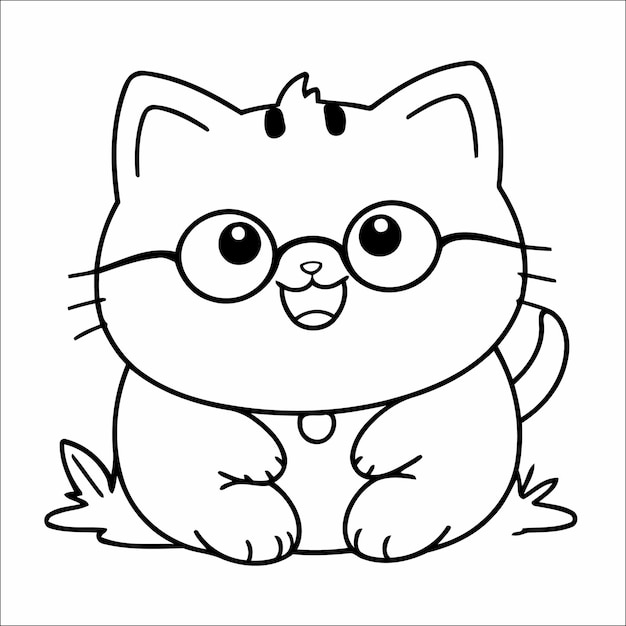 197 Lindo gatito Kawaii Vector Página para colorear para niños