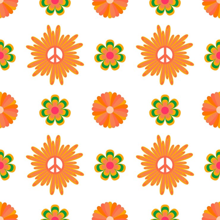 Vector 1970 daisy vector de patrones sin fisuras con el signo de la paz