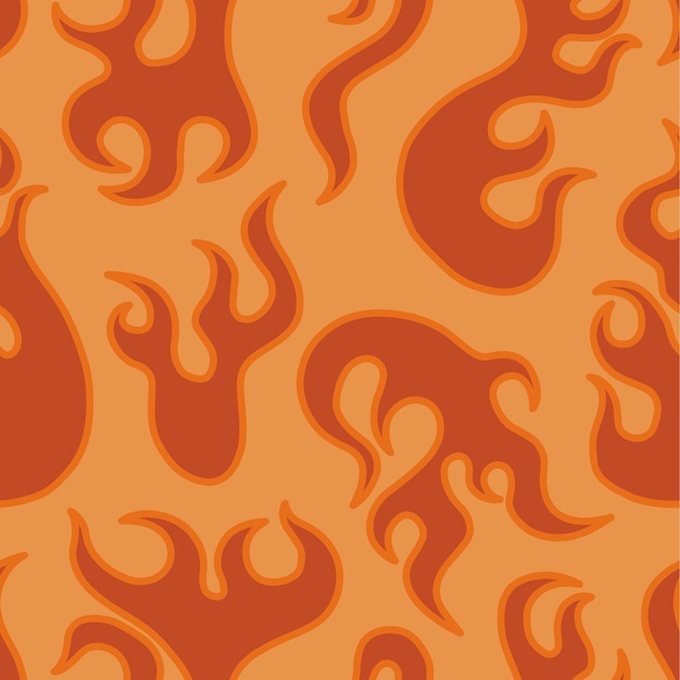 1970 Groovy Retro Fire Pattern Vintage Naranja Rojo Colores Vector Hippie Estética Diseño plano