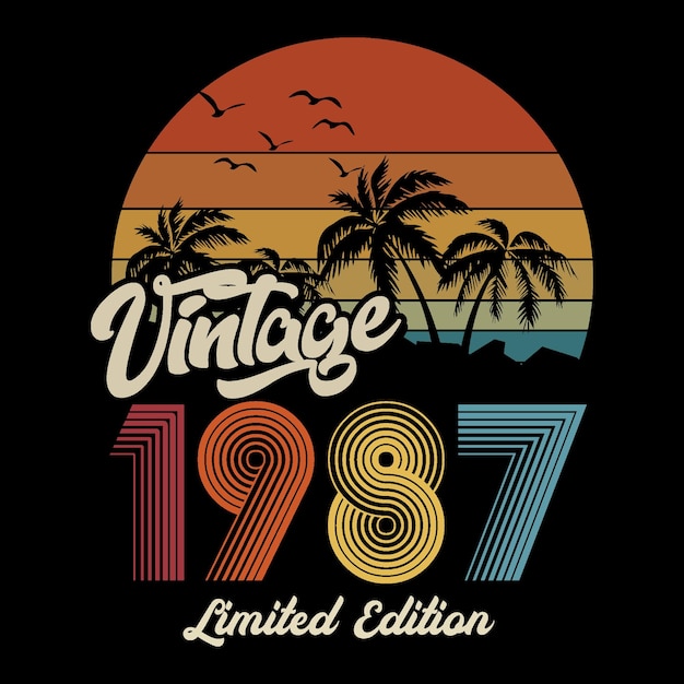 1987 diseño de camiseta retro vintage, vector, fondo negro
