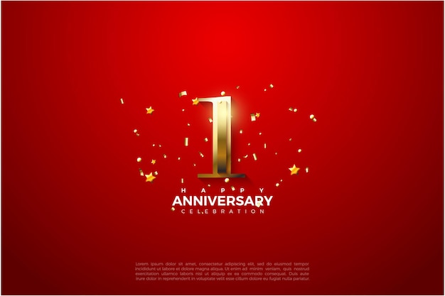1er aniversario con ilustración de número de oro brillante.