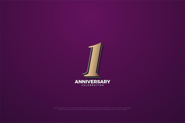 1er aniversario con números marrones sobre un fondo morado