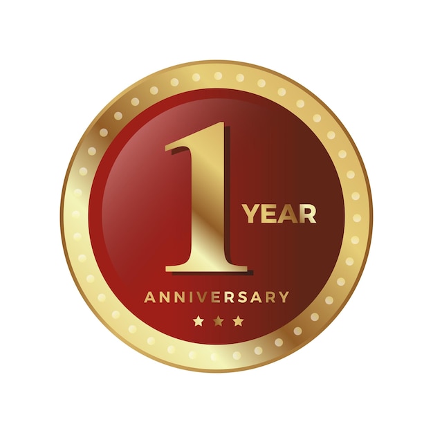 1er primer aniversario celebrando icono logo etiqueta vector evento escudo de color dorado