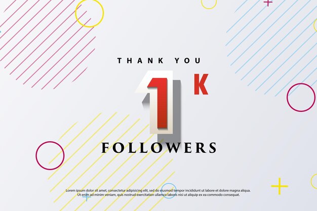1k seguidores con fondo de textura de línea estampada.