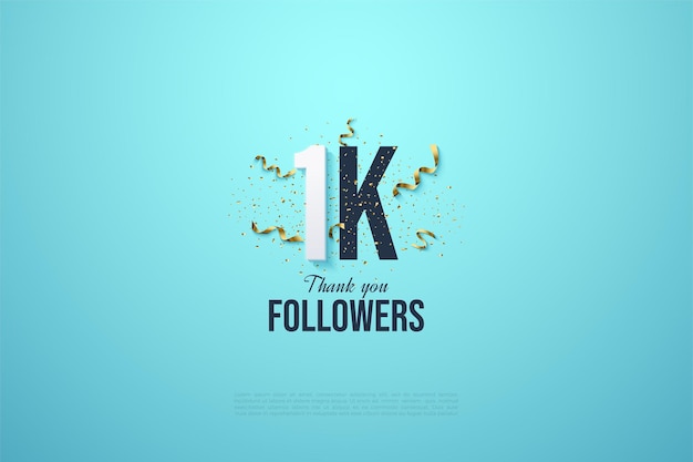 Vector 1k seguidores con números y letras adornados con festividades.