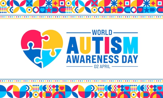 Vector 2 de abril día mundial de concienciación sobre el autismo colorido icon de amor de rompecabezas pancarta o fondo uso para el fondo