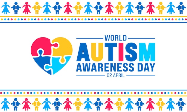 2 de abril: Día Mundial de Concienciación sobre el Autismo: concepto colorido, niño, niño y niña, icono, diseño de fondo.