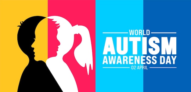 2 de abril Día Mundial de Concienciación sobre el Autismo: Niño y Niña, Cabeza de Niño, Estampa de diseño de estandarte para el fondo