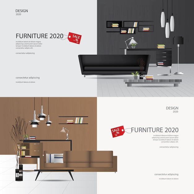 Vector 2 banner venta de muebles publicidad flayers ilustración vectorial