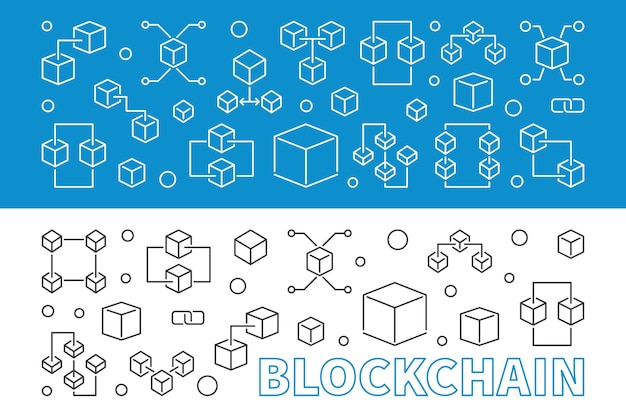 2 banners o fondos de concepto de blockchain en estilo de línea delgada