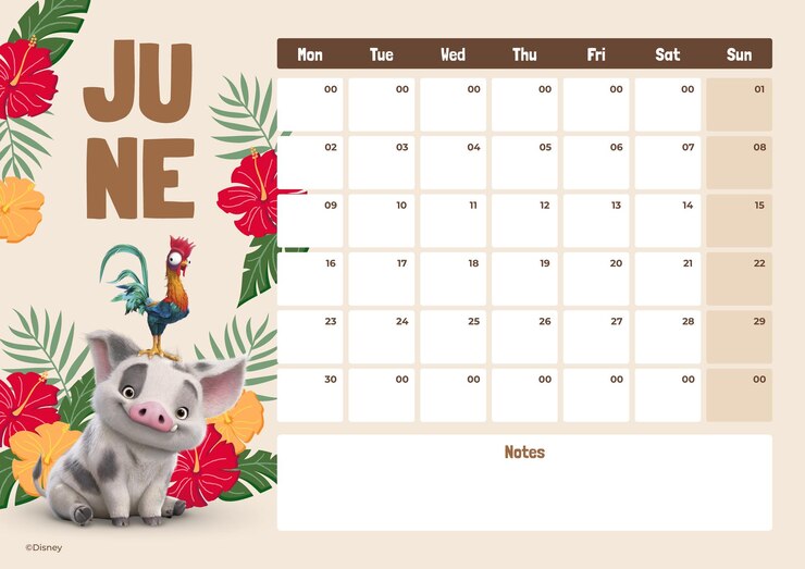 Vector 2 calendario mensual de moana