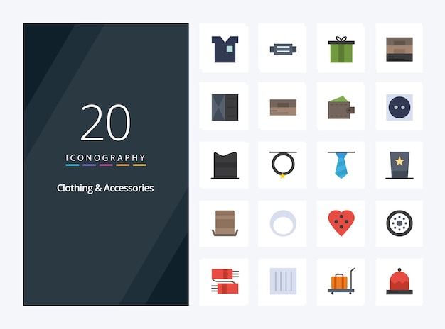 20 accesorios de ropa icono de color plano para presentación