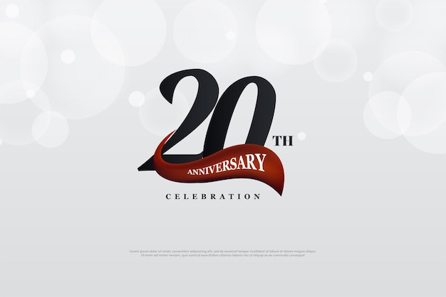 20 Aniversario con gráficos y números rojos curvos