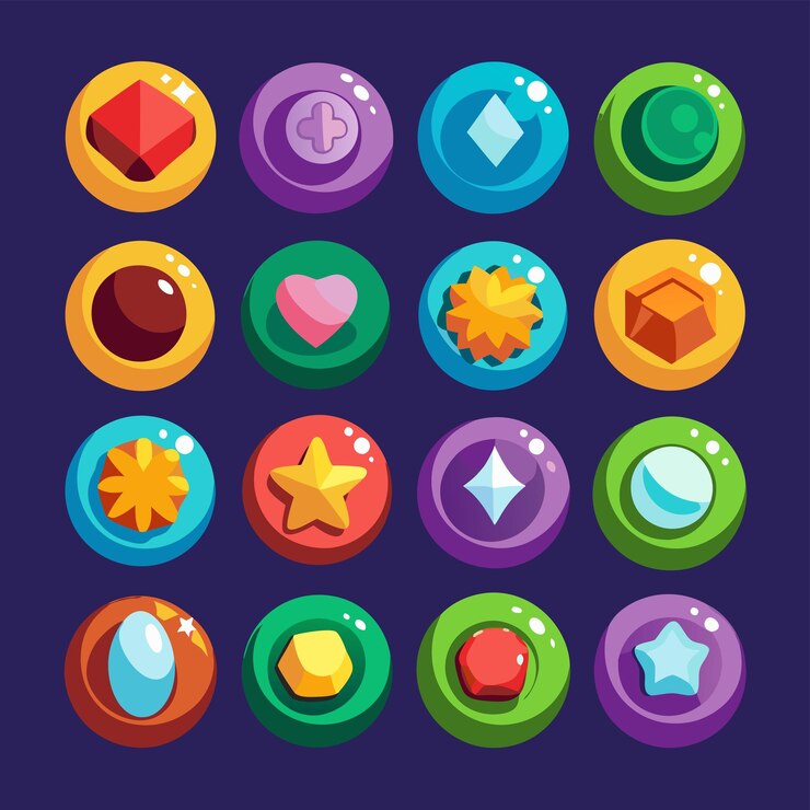 Vector 20 botones distintos en un juego móvil