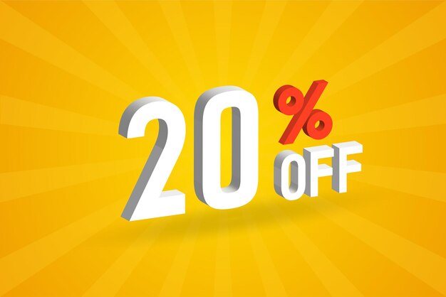 20 por ciento de descuento en 3D Diseño especial de campaña promocional 20 descontos en 3D Oferta de descuento para venta y comercialización