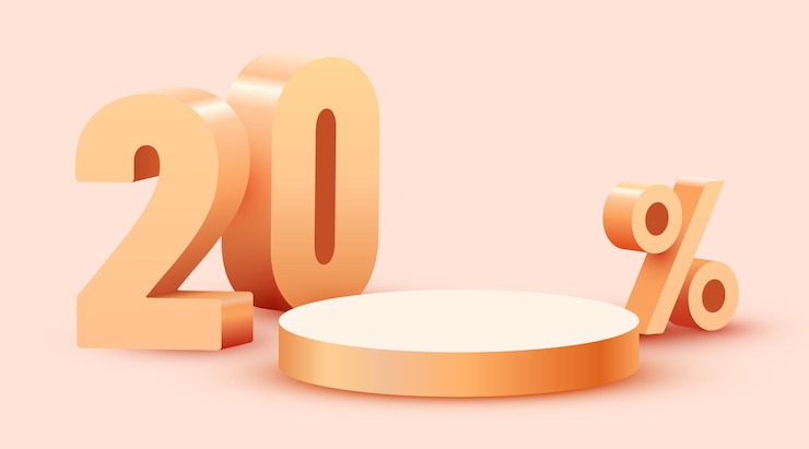 Vector 20 por ciento de descuento composición creativa presentación del producto maqueta de podio banner y póster de venta