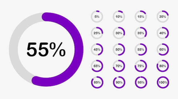 20 diagramas de porcentaje de círculo de conjunto para la infografía Vector 3d Pie Chart ilustración vectorial desi