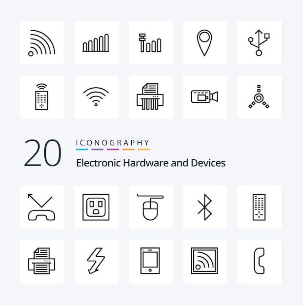 20 Dispositivos Icono de línea Pack como conexión señal de conexión de guitarra rss