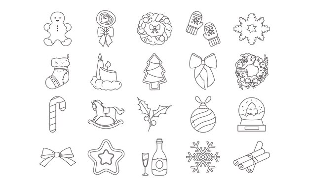 20 elementos de garabateo de Navidad dibujados a mano colección de elementos de Navidad lindos