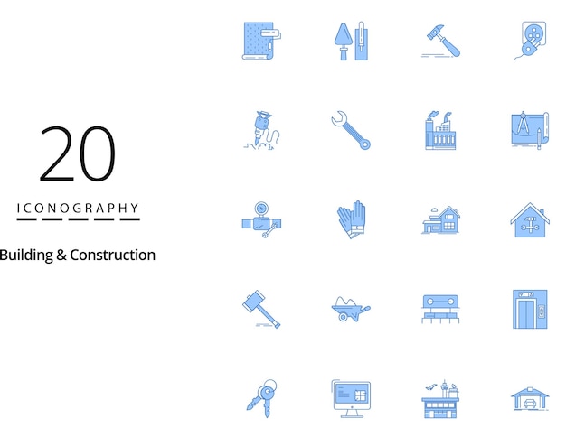 20 Icono de color azul de construcción y construcción para presentación Ilustración de iconos vectoriales