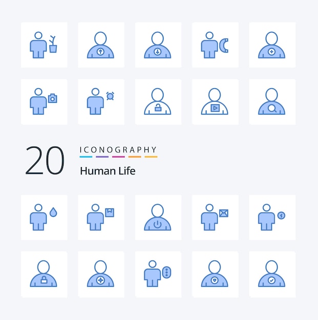 20 Icono de color azul humano Paquete como sobre paquete de avatar energía en espera