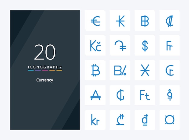 20 Icono de color azul de moneda para presentación Ilustración de iconos vectoriales