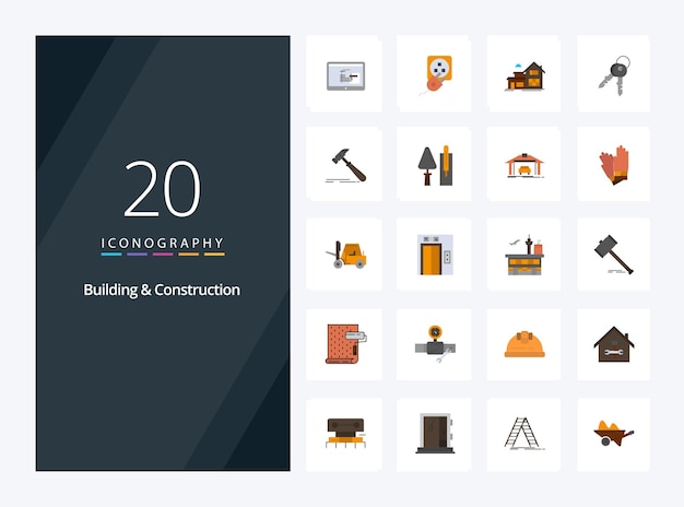 20 Icono de color plano de construcción y construcción para presentación Ilustración de iconos vectoriales