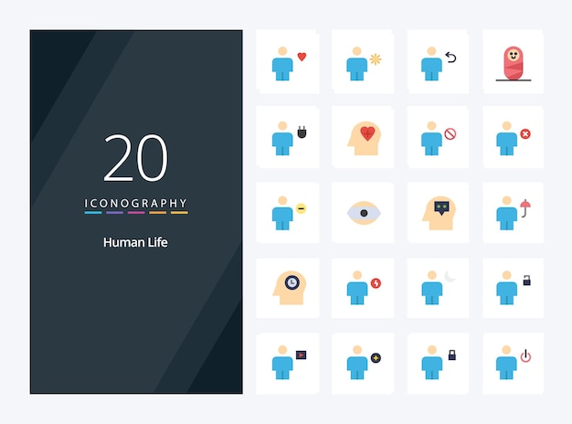 20 icono de color plano humano para presentación