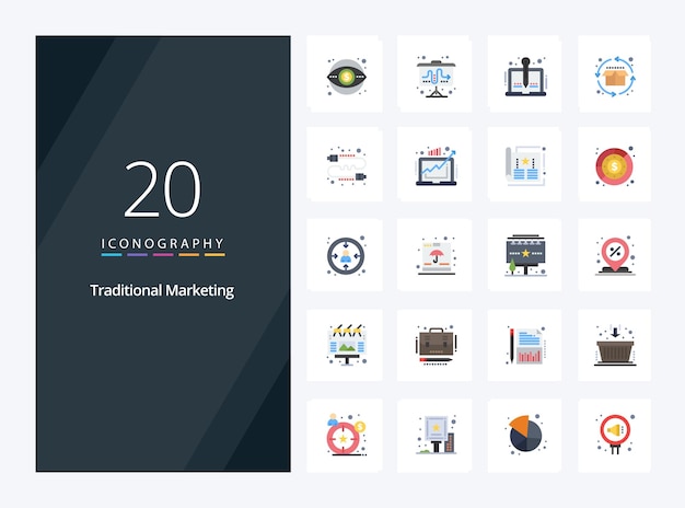 20 Icono de color plano de marketing tradicional para presentación Ilustración de iconos vectoriales
