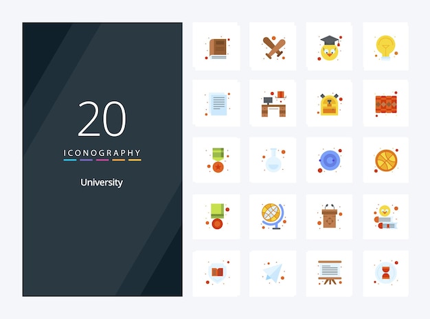 20 icono de color plano universitario para presentación
