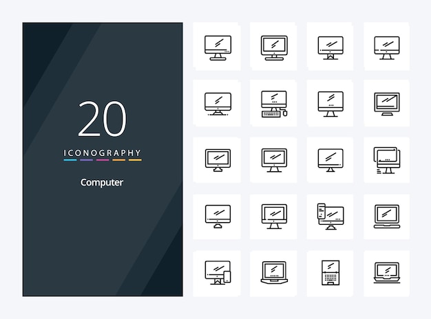 Vector 20 icono de esquema de computadora para presentación ilustración de iconos de línea vectorial