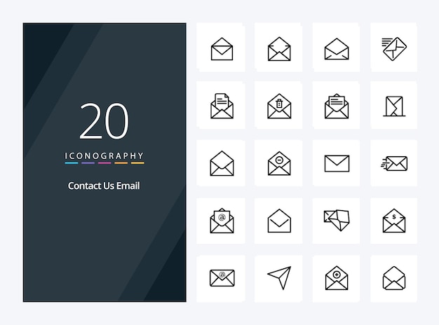 20 Icono de esquema de correo electrónico para presentación Ilustración de iconos de línea vectorial
