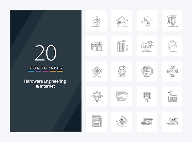 20 icono de esquema de ingeniería de hardware e internet para presentación