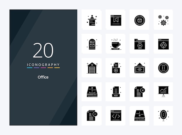 20 Icono de glifo sólido de Office para presentación