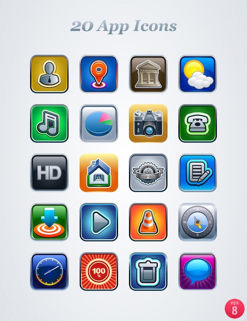 Vector 20 iconos de aplicaciones.