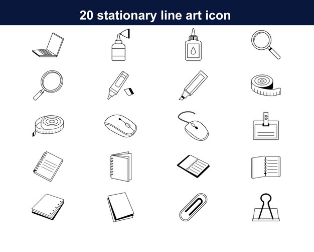 20 Iconos de arte de línea estacionaria