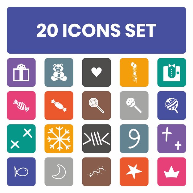 20 íconos completos en azul