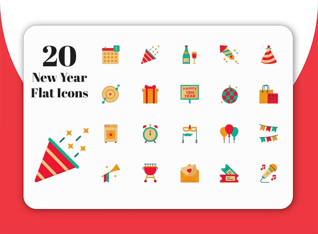 Vector 20 iconos planos de año nuevo