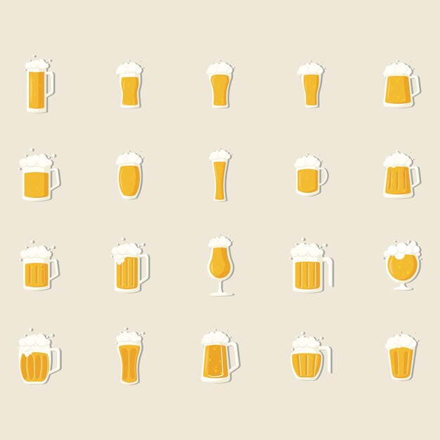 20 ilustraciones diferentes de pegatinas de cerveza
