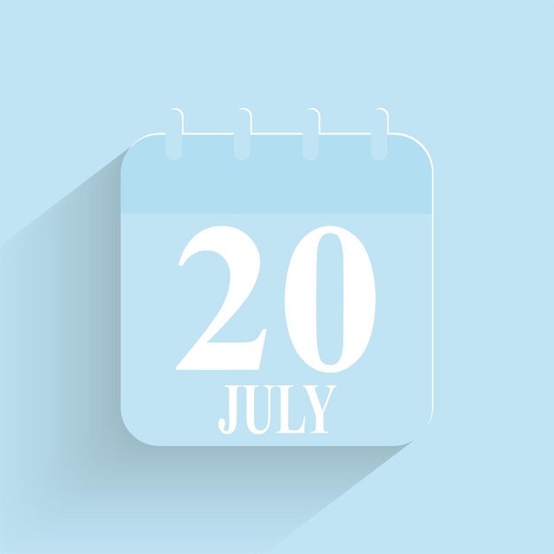 20 de julio Icono de calendario diario Fecha y hora Día Mes Vacaciones Diseño plano Ilustración vectorial