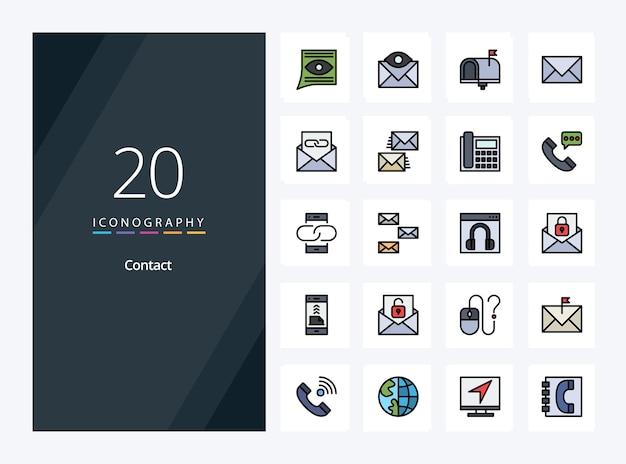 20 Línea de contacto Icono relleno para presentación